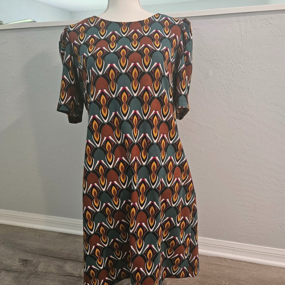 52SEVEN AUTUMN COLORS GEOMETRIC DESIGN SHIFT DRESS